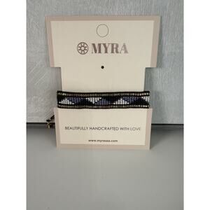 MYRA Beaded Adjustable Handcrafted Black Bracelet Brass Bolo Closure